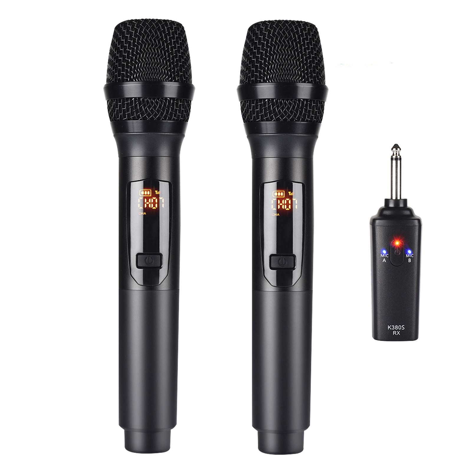 JBL Wireless 2 Microphone System, High Vocal Quality, Rechargeable UHF Dual Channel Wireless Receiver, 6H of Playtime, Plug and Play, Replaceable AA Batteries - Black, JBLWIRELESSMIC, Bluetooth