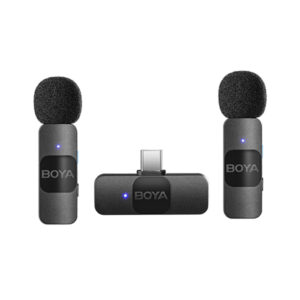 BOYA Wireless Lavalier Microphone for Android USB C Smartphone Tablet External Mini Lapel Type C Microphone for Cell Phone Clip-On Mic for Video Recording Podcast YouTube Live Streaming (Black2)